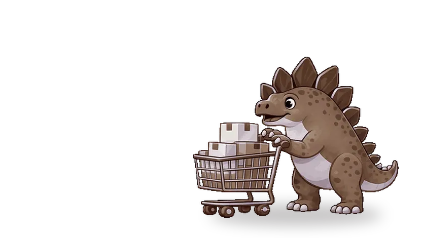 Estegosaurio comerciante resolviendo dudas sobre e-commerce