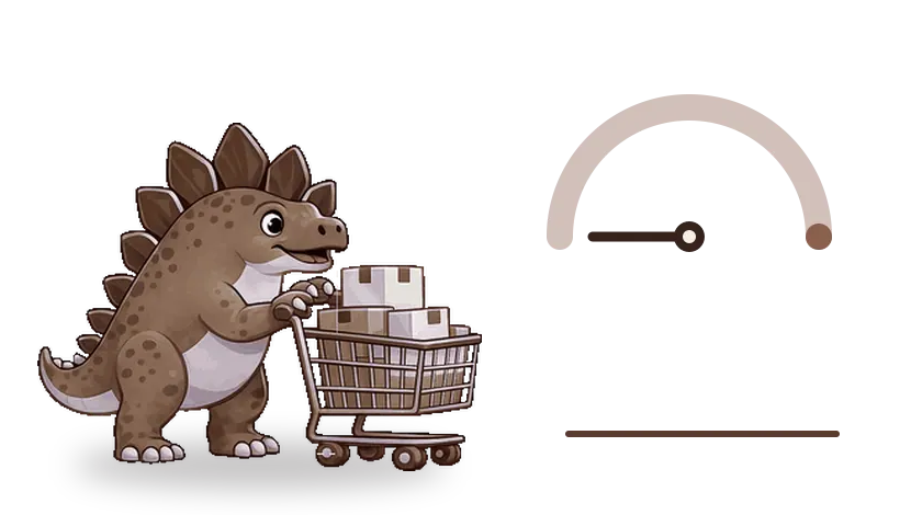 Estegosaurio comerciante revisando los resultados de e-commerce