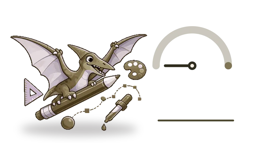 Pterodáctilo revisando los resultados de imagen corporativa y diseño gráfico