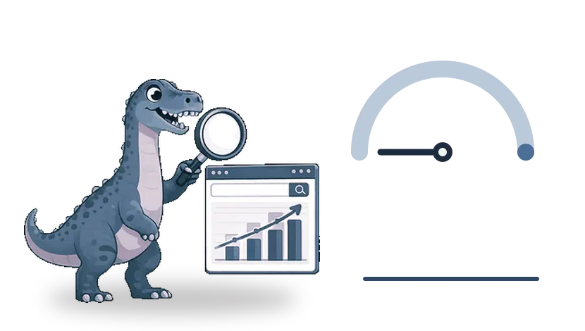 Braquiosaurio revisando los resultados de seo y posicionamiento