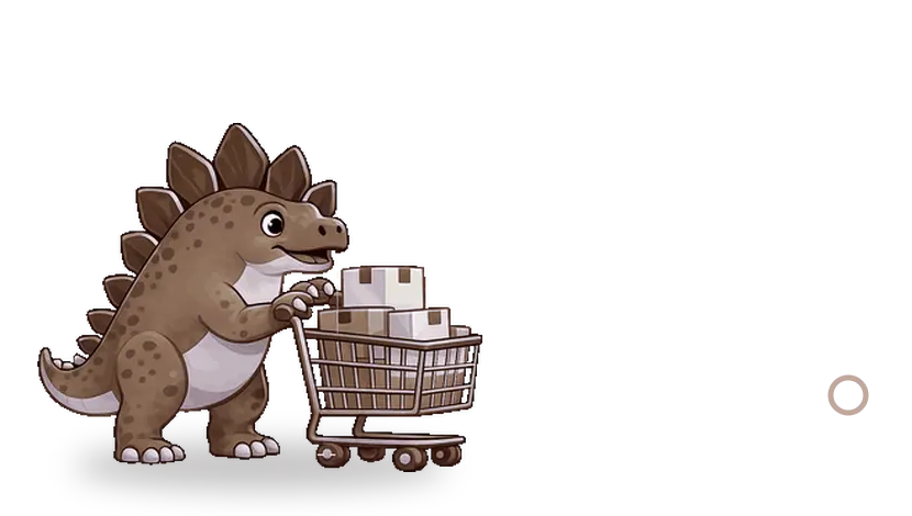 Estegosaurio comerciante mostrando los servicios de e-commerce en Córdoba